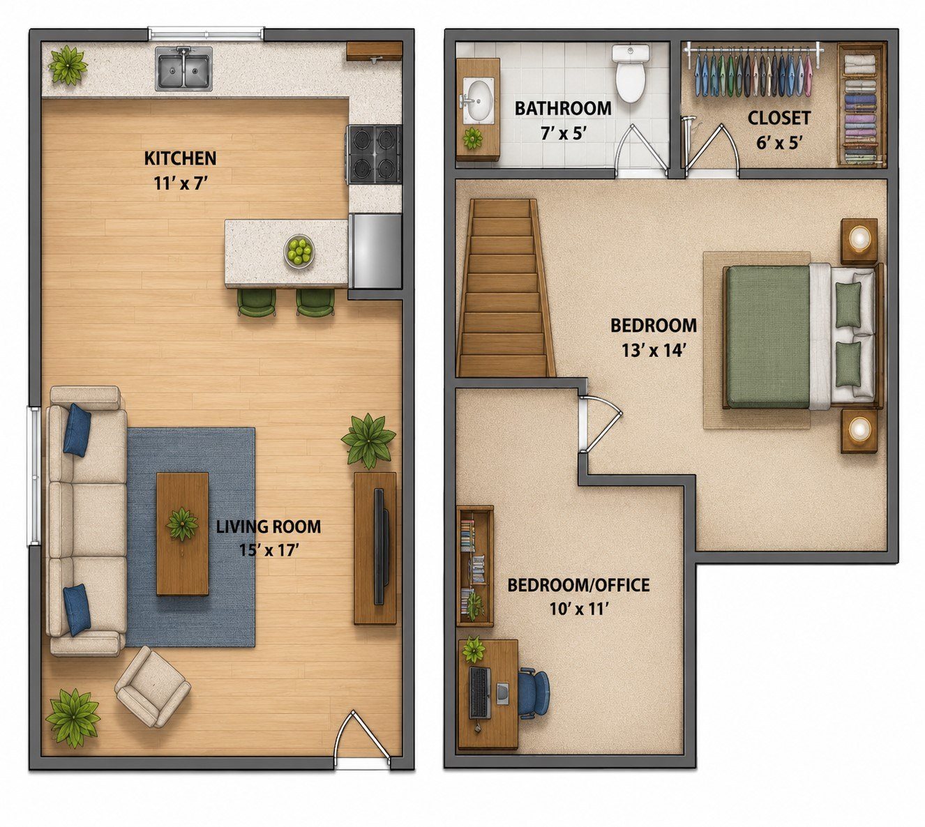 Two Bedroom One Bath floor plan